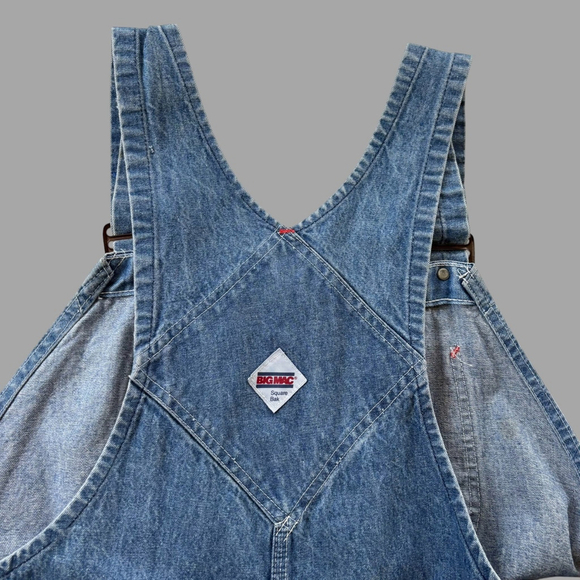 Big Mac Vintage Denim Overall Shorts 80s Blue - Picture 13 of 16